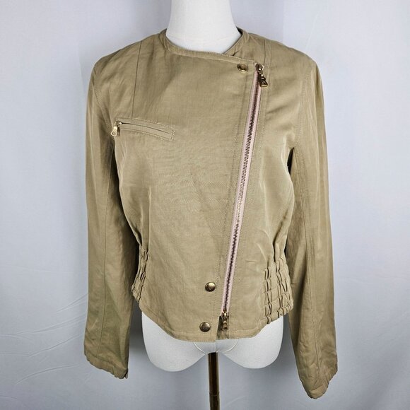 Sonia Bogner Beige Asymmetrical Zip Moto Jacket US 8 Medium EUC! - Picture 2 of 12